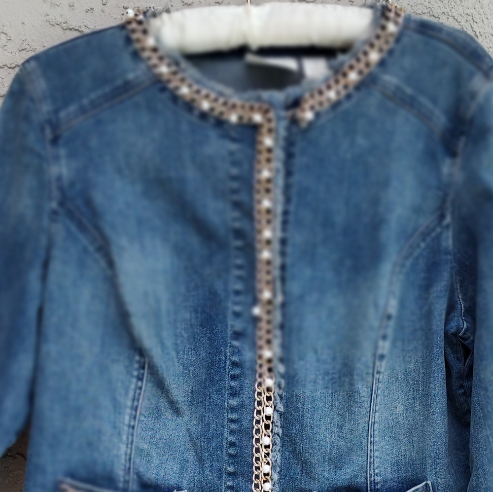 Chicos chain and pearl jean jacket - Picture 5 of 5